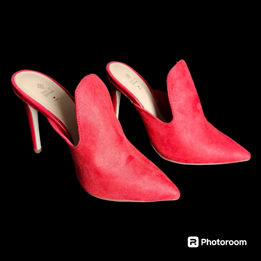 Call It Spring Red Pointy Toe Slip On Mules High Heel Women Pump Shoes Stilettos
